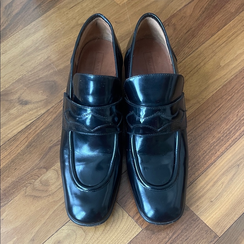 MARC JACOBS Black Leather Logo Loafers -Size 39
